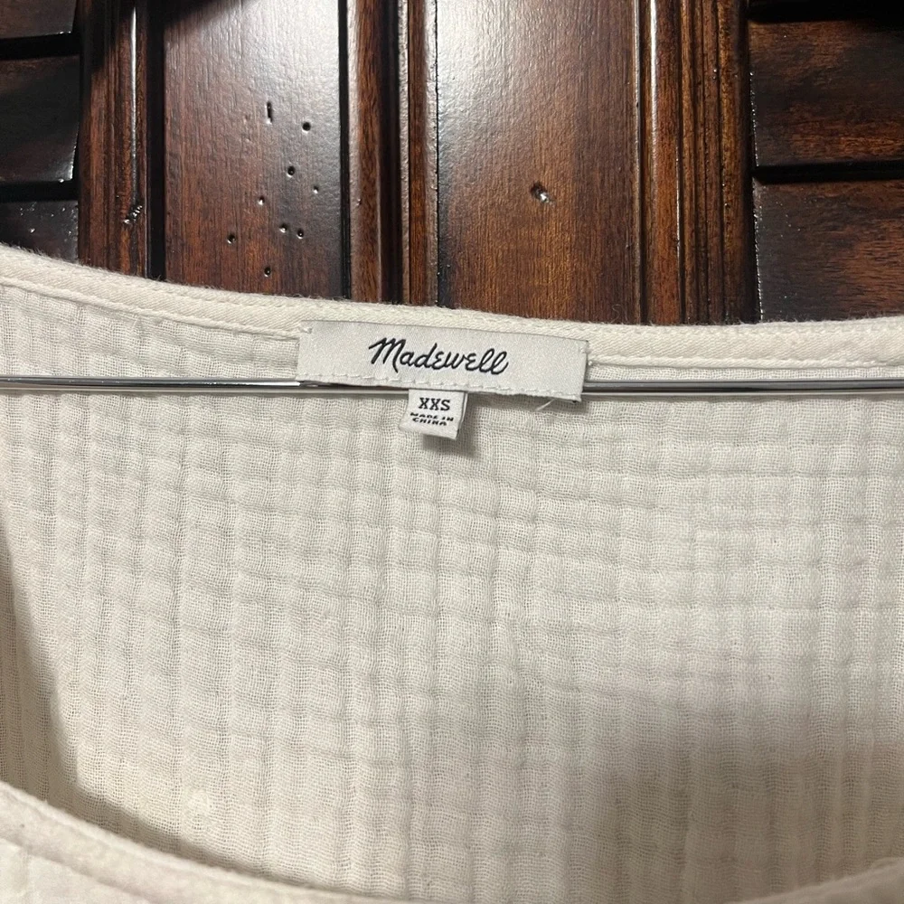Madewell Lightspun Millbrook Puff-Sleeve Peplum‎ Top in Cream Size XXS